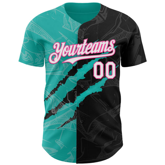 Custom Graffiti Pattern White Black Aqua-Pink 3D Scratch Authentic Baseball Jersey - Sky-Custom