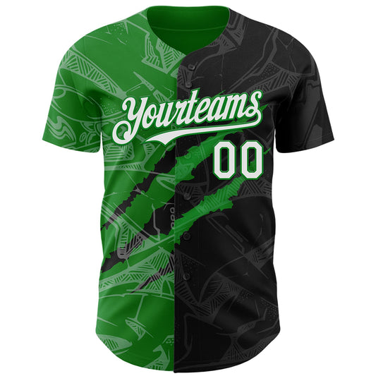 Custom Graffiti Pattern White Black-Grass Green 3D Scratch Authentic Baseball Jersey - Sky-Custom