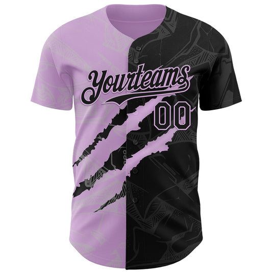 Custom Graffiti Pattern Black-Light Purple 3D Scratch Authentic Baseball Jersey - Sky-Custom