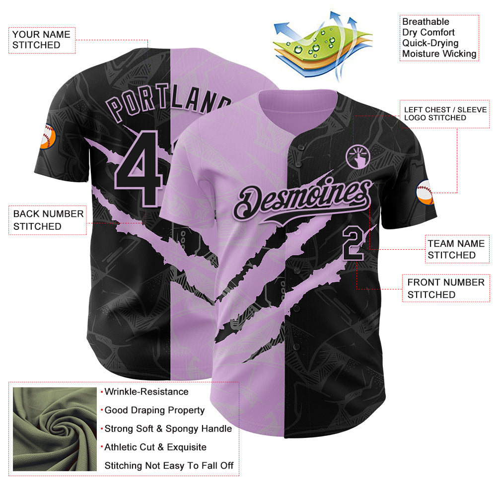 Custom Graffiti Pattern Black-Light Purple 3D Scratch Authentic Baseball Jersey - Sky-Custom