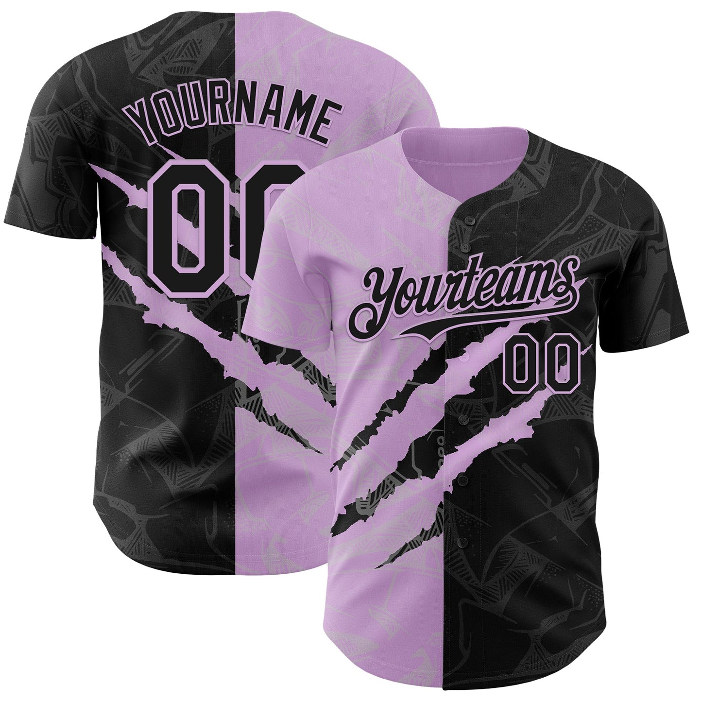 Custom Graffiti Pattern Black-Light Purple 3D Scratch Authentic Baseball Jersey - Sky-Custom