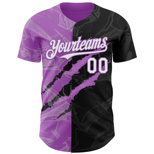 Custom Graffiti Pattern White Black-Medium Purple 3D Scratch Authentic Baseball Jersey - Sky-Custom