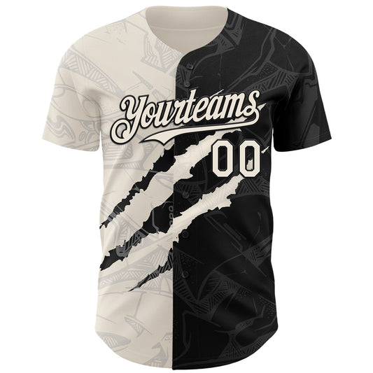 Custom Graffiti Pattern Cream-Black 3D Scratch Authentic Baseball Jersey - Sky-Custom
