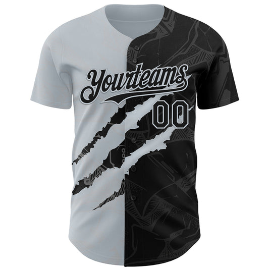 Custom Graffiti Pattern Black-Silver 3D Scratch Authentic Baseball Jersey - Sky-Custom