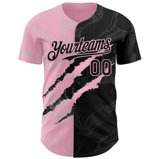 Custom Graffiti Pattern Black-Light Pink 3D Scratch Authentic Baseball Jersey - Sky-Custom