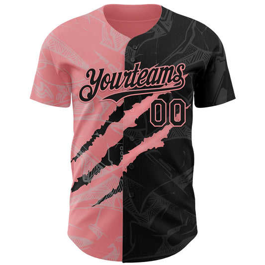Custom Graffiti Pattern Black-Medium Pink 3D Scratch Authentic Baseball Jersey - Sky-Custom
