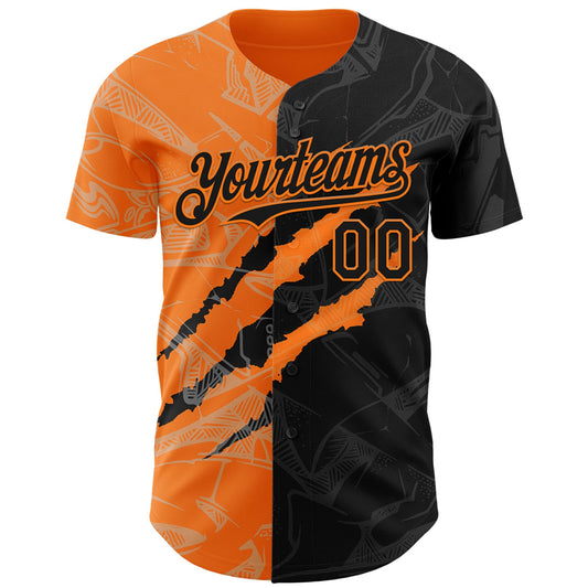 Custom Graffiti Pattern Black-Bay Orange 3D Scratch Authentic Baseball Jersey - Sky-Custom