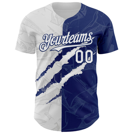 Custom Graffiti Pattern White-Royal 3D Scratch Authentic Baseball Jersey - Sky-Custom