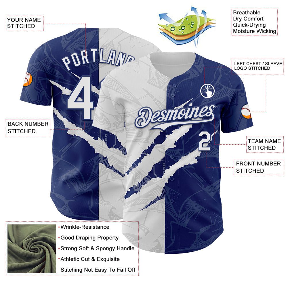 Custom Graffiti Pattern White-Royal 3D Scratch Authentic Baseball Jersey - Sky-Custom