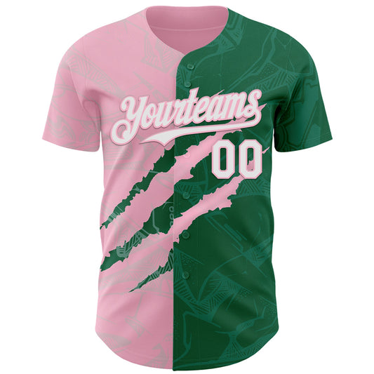 Custom Graffiti Pattern White Kelly Green-Light Pink 3D Scratch Authentic Baseball Jersey - Sky-Custom