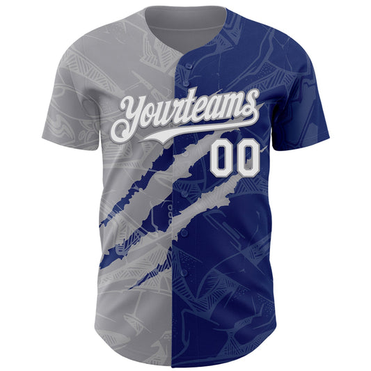 Custom Graffiti Pattern White Royal-Gray 3D Scratch Authentic Baseball Jersey - Sky-Custom