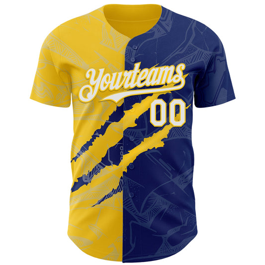 Custom Graffiti Pattern White Royal-Yellow 3D Scratch Authentic Baseball Jersey - Sky-Custom