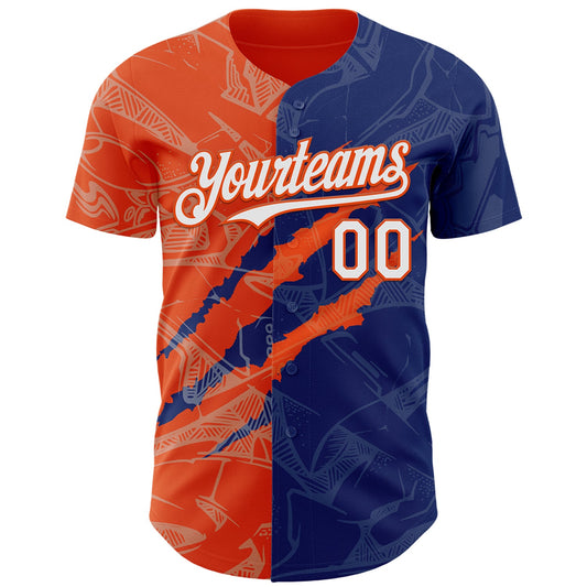 Custom Graffiti Pattern White Royal-Orange 3D Scratch Authentic Baseball Jersey - Sky-Custom