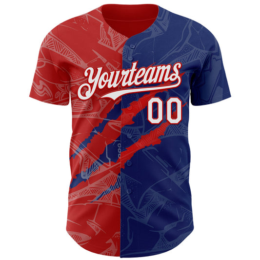 Custom Graffiti Pattern White Royal-Red 3D Scratch Authentic Baseball Jersey - Sky-Custom