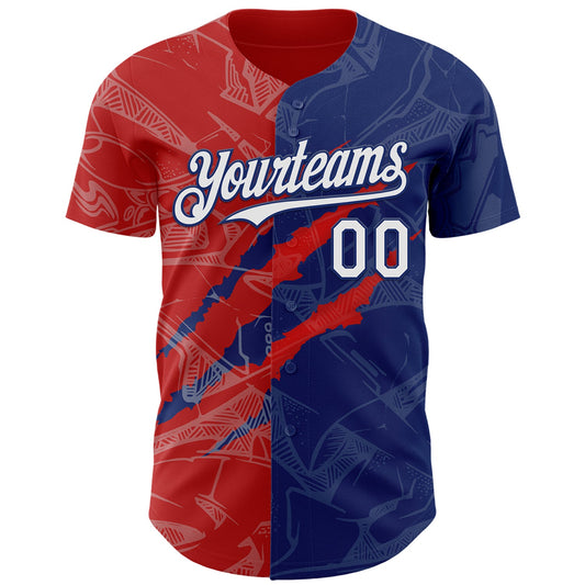 Custom Graffiti Pattern White Royal-Red 3D Scratch Authentic Baseball Jersey - Sky-Custom