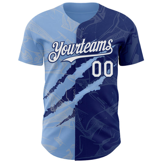 Custom Graffiti Pattern White Royal-Light Blue 3D Scratch Authentic Baseball Jersey - Sky-Custom