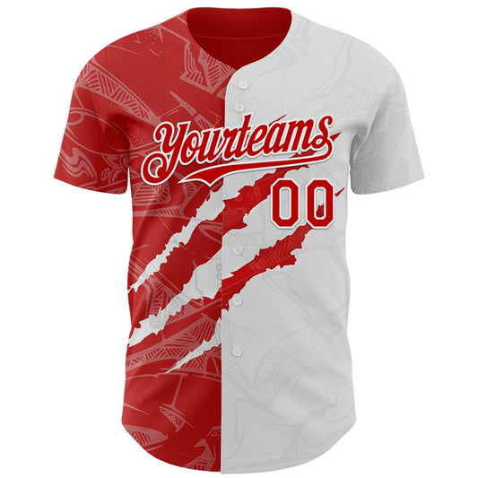 Custom Graffiti Pattern Red-White 3D Scratch Authentic Baseball Jersey - Sky-Custom