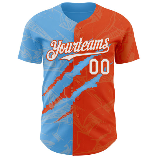 Custom Graffiti Pattern White Orange-Sky Blue 3D Scratch Authentic Baseball Jersey - Sky-Custom