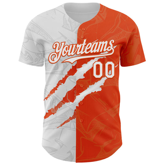 Custom Graffiti Pattern White-Orange 3D Scratch Authentic Baseball Jersey - Sky-Custom