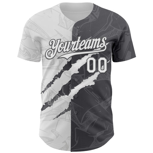 Custom Graffiti Pattern White-Steel Gray 3D Scratch Authentic Baseball Jersey - Sky-Custom
