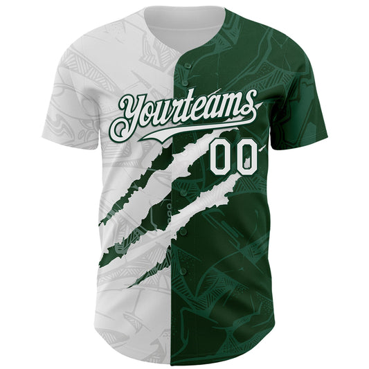 Custom Graffiti Pattern White-Green 3D Scratch Authentic Baseball Jersey - Sky-Custom