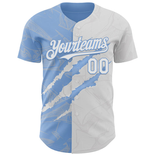 Custom Graffiti Pattern White-Light Blue 3D Scratch Authentic Baseball Jersey - Sky-Custom