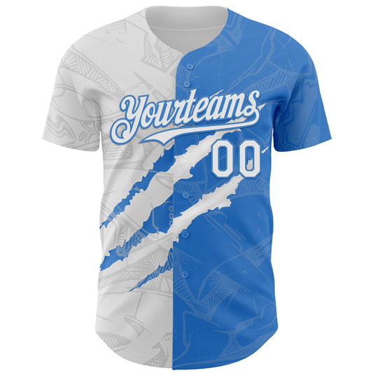 Custom Graffiti Pattern White-Electric Blue 3D Scratch Authentic Baseball Jersey - Sky-Custom