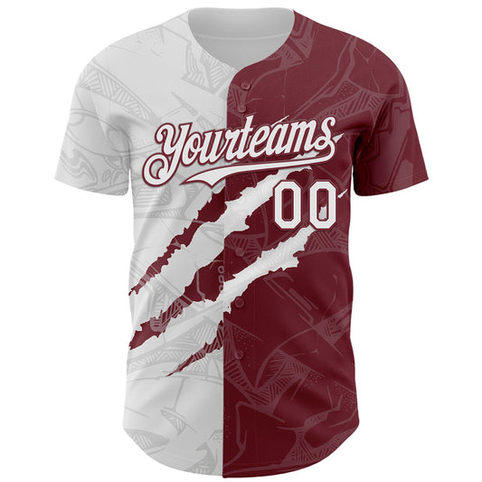 Custom Graffiti Pattern White-Burgundy 3D Scratch Authentic Baseball Jersey - Sky-Custom