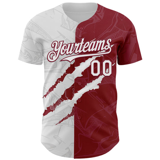 Custom Graffiti Pattern White-Crimson 3D Scratch Authentic Baseball Jersey - Sky-Custom