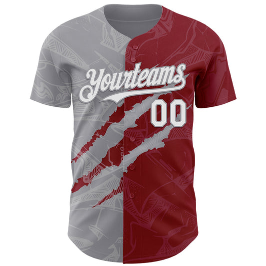 Custom Graffiti Pattern White Crimson-Gray 3D Scratch Authentic Baseball Jersey - Sky-Custom