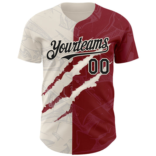 Custom Graffiti Pattern Black Crimson-Cream 3D Scratch Authentic Baseball Jersey - Sky-Custom