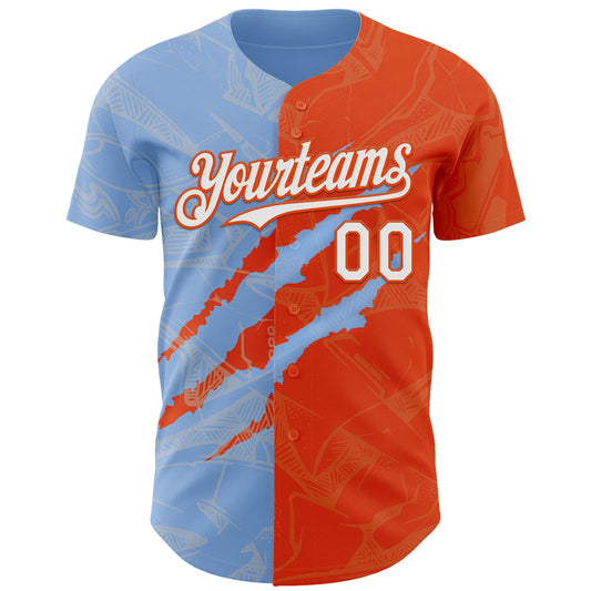 Custom Graffiti Pattern White Orange-Light Blue 3D Scratch Authentic Baseball Jersey - Sky-Custom