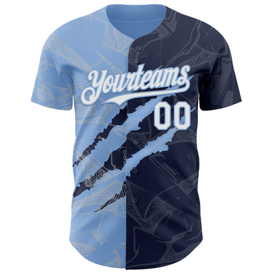 Custom Graffiti Pattern White Navy-Light Blue 3D Scratch Authentic Baseball Jersey - Sky-Custom
