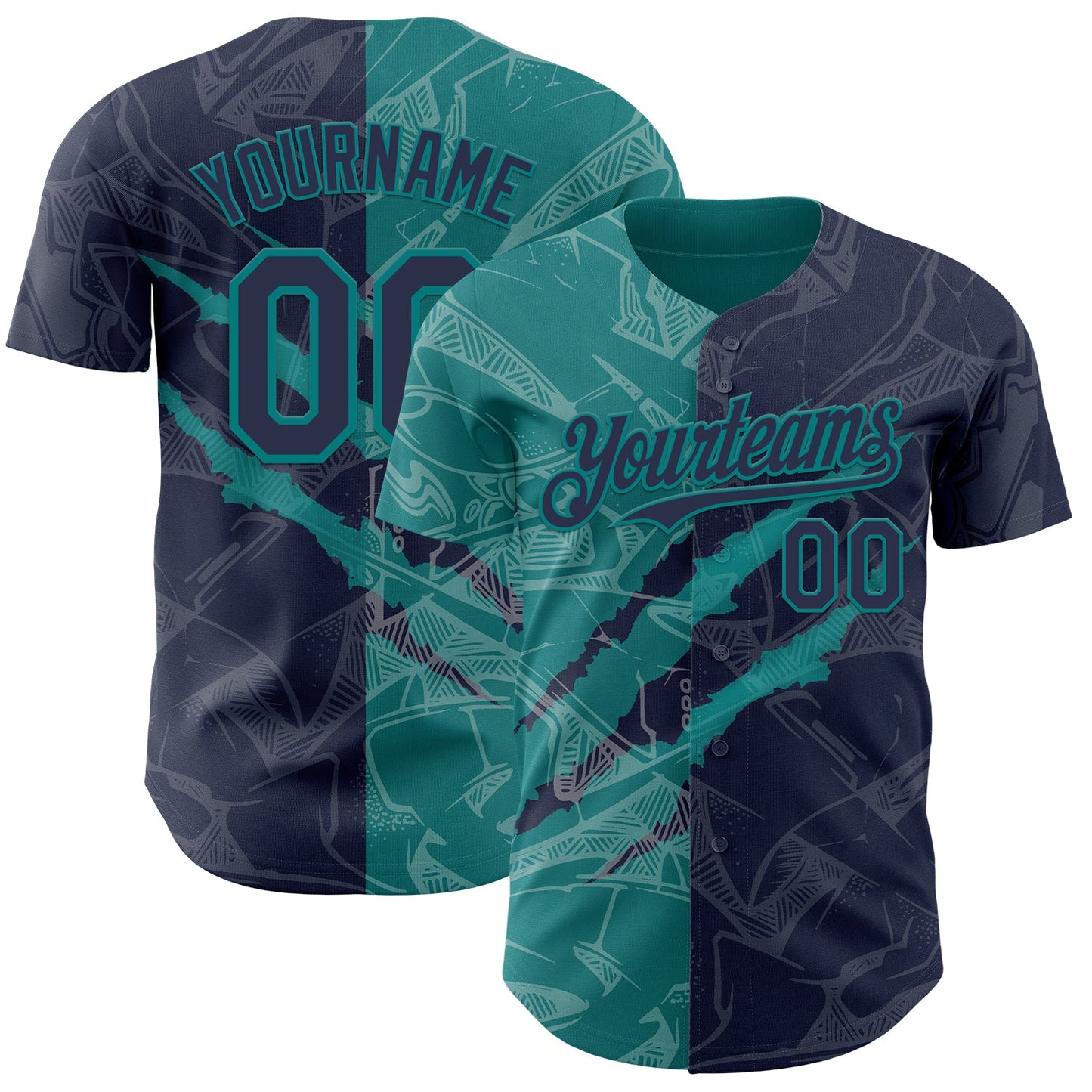 Custom Graffiti Pattern Navy-Teal 3D Scratch Authentic Baseball Jersey - Sky-Custom