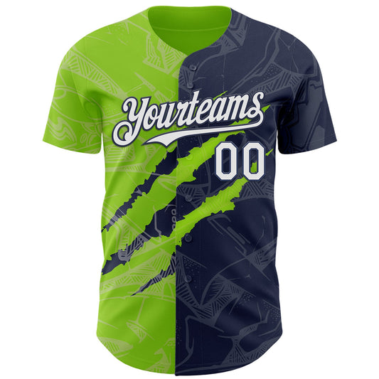 Custom Graffiti Pattern White Navy-Neon Green 3D Scratch Authentic Baseball Jersey - Sky-Custom
