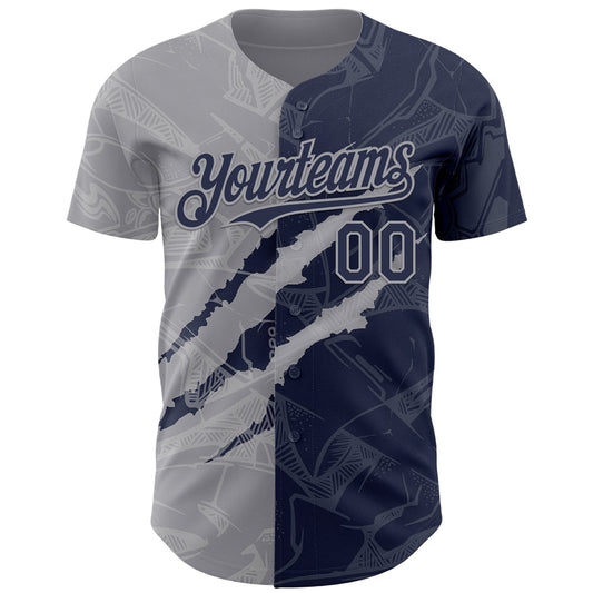 Custom Graffiti Pattern Navy-Gray 3D Scratch Authentic Baseball Jersey - Sky-Custom