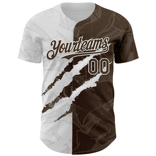 Custom Graffiti Pattern Brown-White 3D Scratch Authentic Baseball Jersey - Sky-Custom