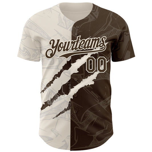 Custom Graffiti Pattern Brown-Cream 3D Scratch Authentic Baseball Jersey - Sky-Custom