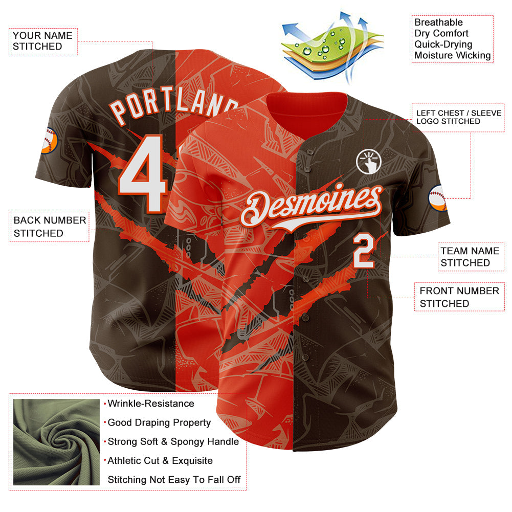 Custom Graffiti Pattern White Brown-Orange 3D Scratch Authentic Baseball Jersey - Sky-Custom