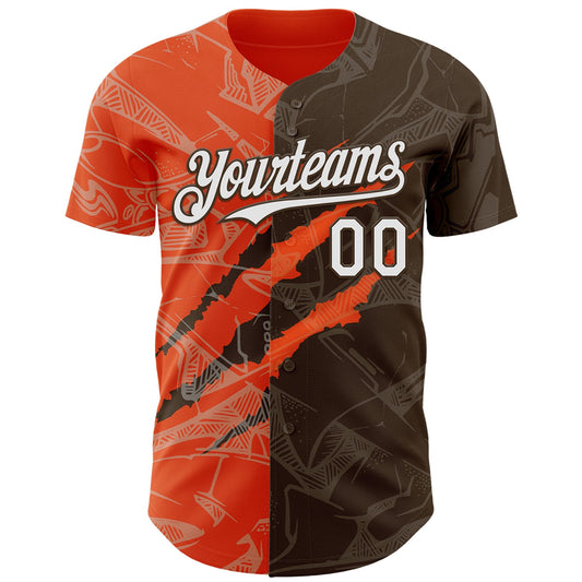 Custom Graffiti Pattern White Brown-Orange 3D Scratch Authentic Baseball Jersey - Sky-Custom