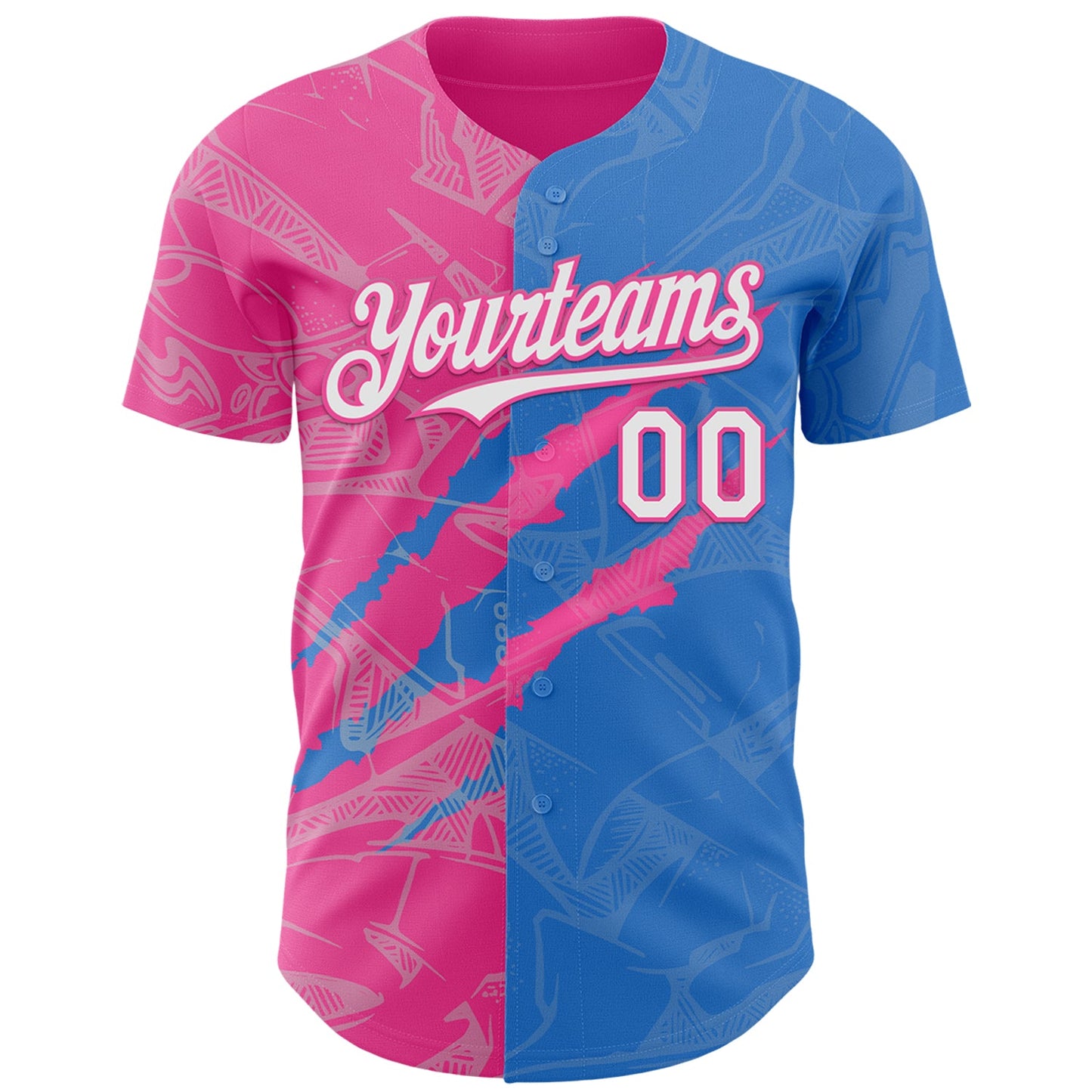 Custom Graffiti Pattern White Electric Blue-Pink 3D Scratch Authentic Baseball Jersey - Sky-Custom