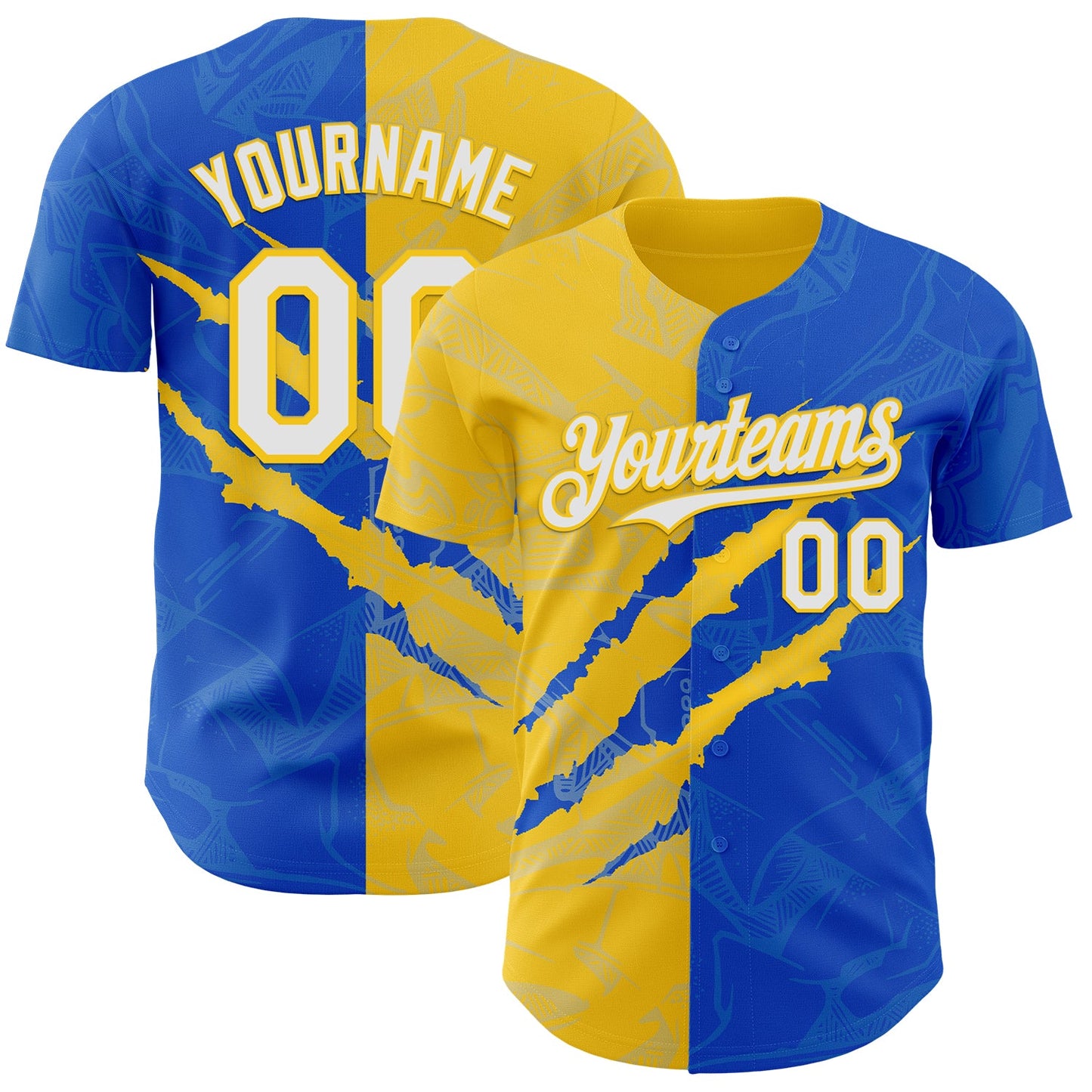 Custom Graffiti Pattern White Thunder Blue-Yellow 3D Scratch Authentic Baseball Jersey - Sky-Custom