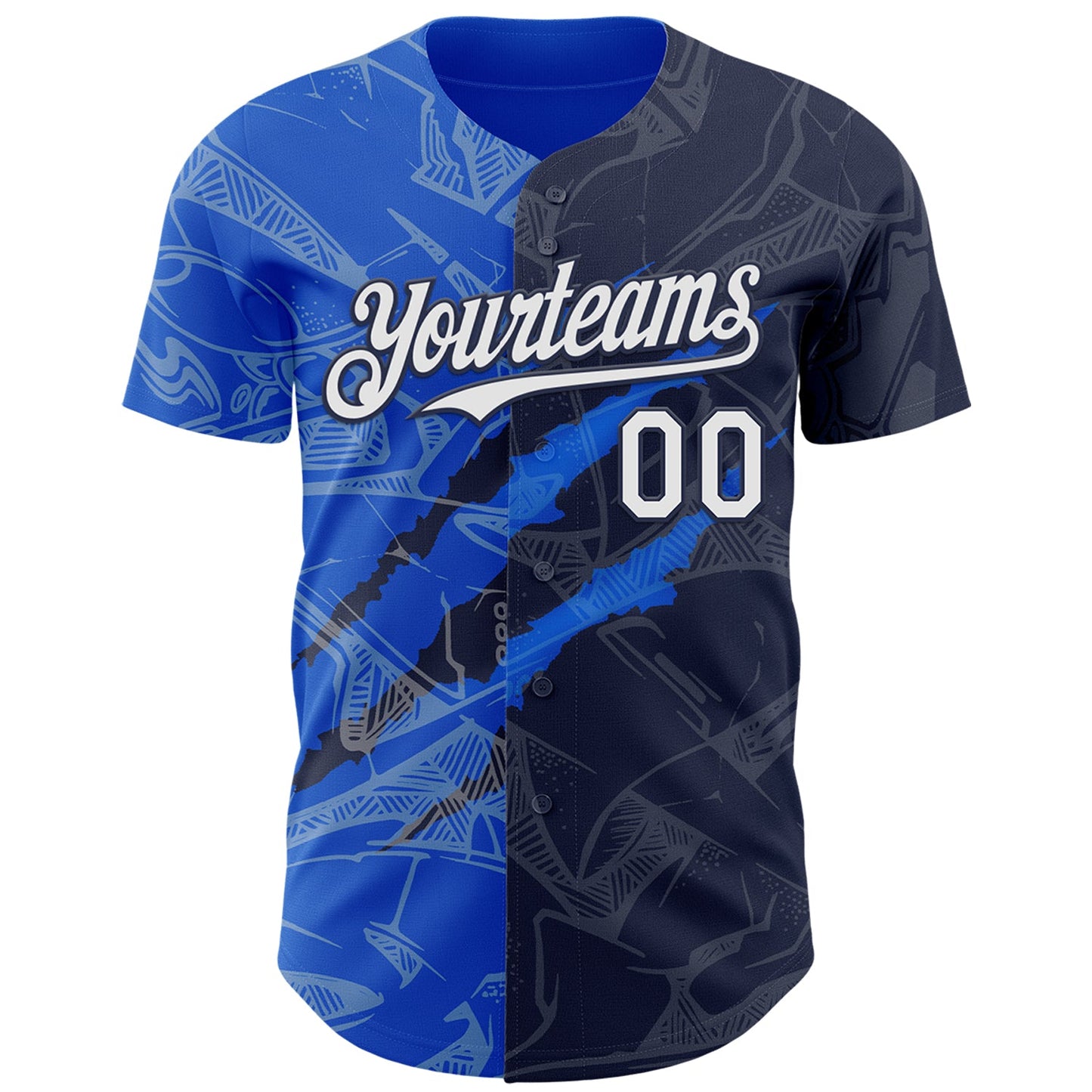 Custom Graffiti Pattern White Navy-Thunder Blue 3D Scratch Authentic Baseball Jersey - Sky-Custom