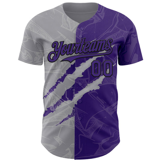 Custom Graffiti Pattern Purple Gray-Black 3D Scratch Authentic Baseball Jersey - Sky-Custom