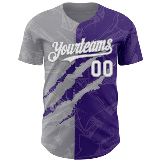 Custom Graffiti Pattern White Purple-Gray 3D Scratch Authentic Baseball Jersey - Sky-Custom