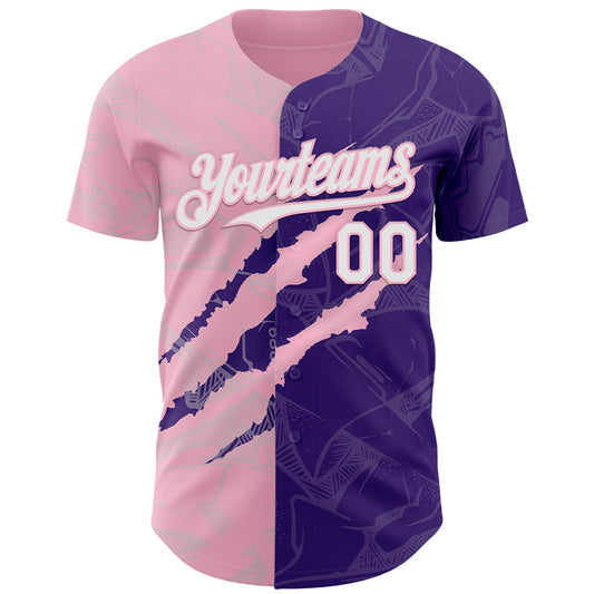 Custom Graffiti Pattern White Purple-Light Pink 3D Scratch Authentic Baseball Jersey - Sky-Custom