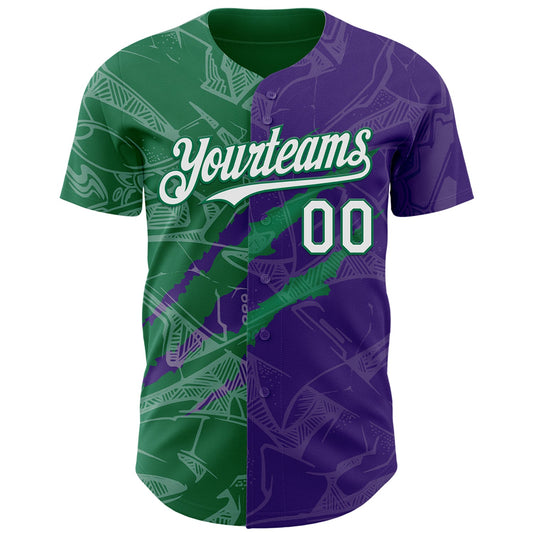 Custom Graffiti Pattern White Purple-Kelly Green 3D Scratch Authentic Baseball Jersey - Sky-Custom