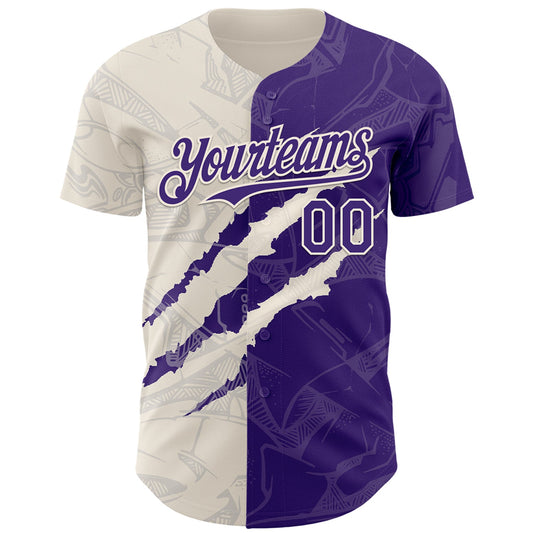 Custom Graffiti Pattern Purple-Cream 3D Scratch Authentic Baseball Jersey - Sky-Custom