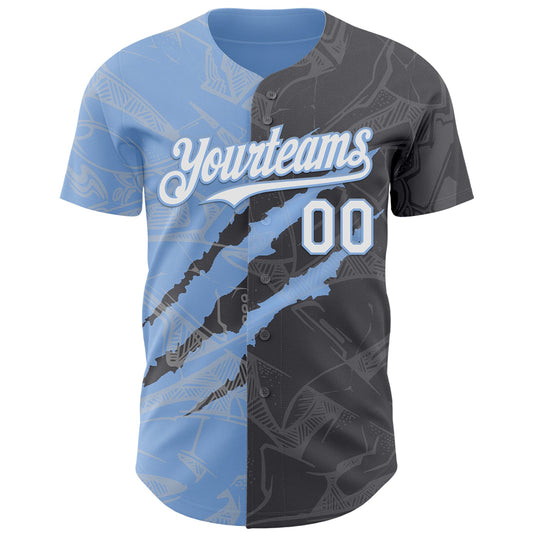Custom Graffiti Pattern White Steel Gray-Light Blue 3D Scratch Authentic Baseball Jersey - Sky-Custom