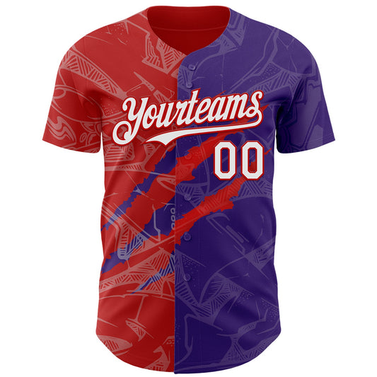 Custom Graffiti Pattern White Purple-Red 3D Scratch Authentic Baseball Jersey - Sky-Custom